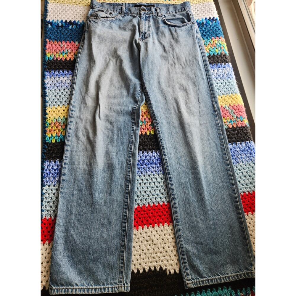 Calvin Klein Jeans Light Blue Relaxed Straight Denim Distressed Zip Button Men's